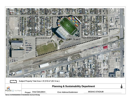 Total Area of Mosaic Stadium in Regina