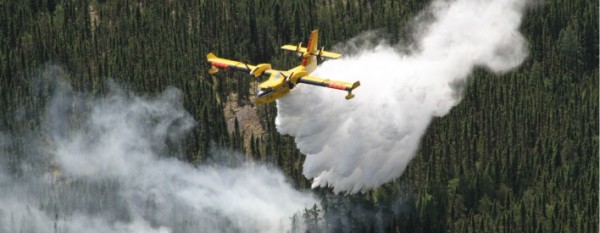 Water Bomber Above. Forest Fire Evacuees of the Mishkeegogamang First Nation are the First to Come Home in Northwestern Ontario