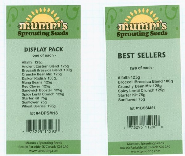 Mumm's brand Sprouting Seeds: Display Pack; Best Sellers / Sprouting Seeds de marque Mumm's: Sprouting Seeds Display Pack (emballage de présentation Sprouting Seeds); Sprouting Seeds Best Sellers (meilleurs vendeurs Sprouting Seeds)