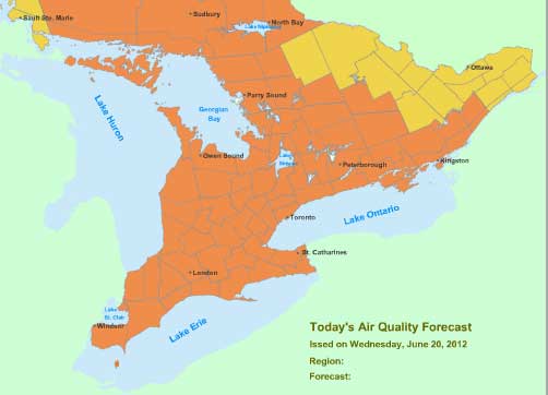 Smog Alert: Southern, Central & Parts of Northern and Eastern Ontario June 20, 2012