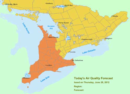Smog Alert: Parts of Southern & Western Ontario June 28, 2012