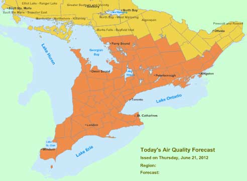 Smog Advisory is Partially Lifted for Parts of Ontario June 20, 2012