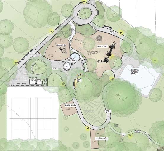 Above, Concept Plan of Neshama Playground at Oriole Park