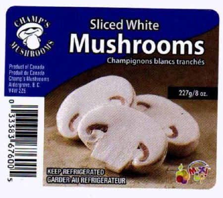 Sliced White Mushrooms - Champ's Mushrooms /  champignons blancs tranchés - Champ's Mushrooms