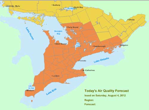 Expanded Smog Alert: Includes Central & Eastern Ontario Regions Aug.4, 2012