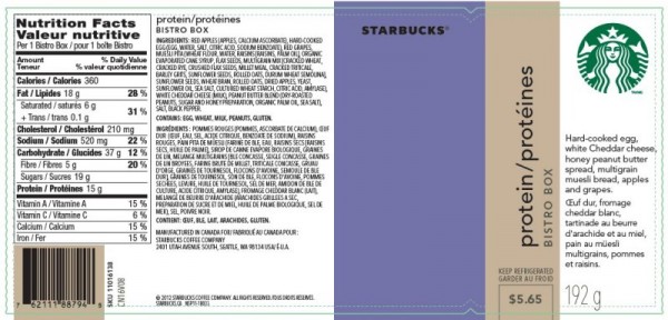  Starbucks brand Protein Bistro Box kit /  boîtes-repas « protéines BISTRO BOX » de marque Starbucks