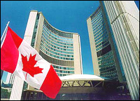 Toronto City Hall With the Flag of Canada