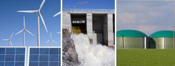 FIT Program: examples from left to right are wind, waterpower, biomass and biogas