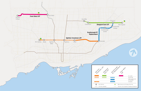 Toronto LRT Map: Four New Light Rail Transit (LRT) Lines in Toronto