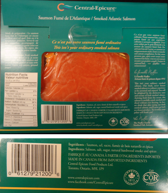 CFIA / l’ACIA: Central-Epicure brand Smoked Atlantic Salmon - back / saumon fumé de l’Atlantique de marque Central-Epicure - arrière