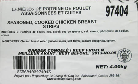 Seasoned, Cooked Chicken Breast Strips / lanières de poitrine de poulet assaisonnées et cuites