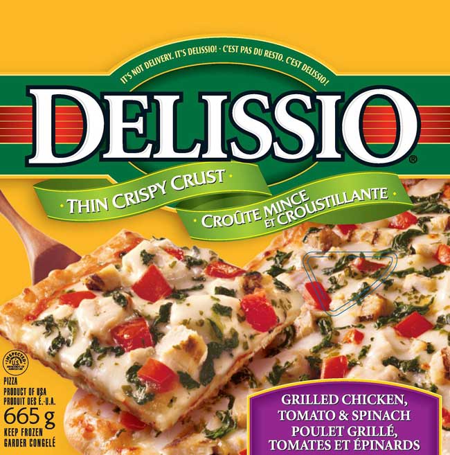Delissio brand Grilled Chicken, Tomato & Spinch pizza / pizza « Poulet grillé, tomates et épinards » de marque Delissio