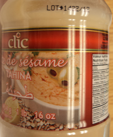 Sesame Paste Tahina- Lot code / Pâte de sésame Tahina-Code de lot