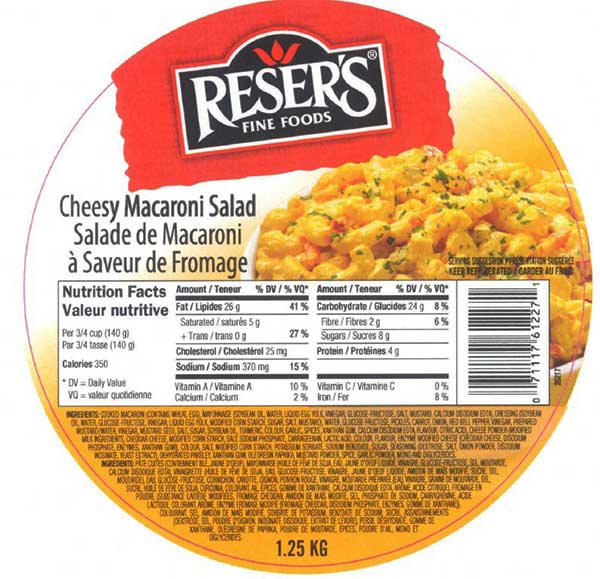 Reser's Cheesy Macaroni Salad - 1.25 kg / Reser's Salade de Macaroni à Saveur de Fromage - 1.25 kg