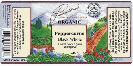 Organic Whole Black Peppercorns - 245 g / Poivre noir en grain, biologique - 245 g