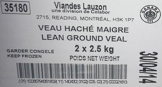 Lean Ground Veal - 2 x 2.5 kg / Veau haché maigre - 2 x 2,5 kg
