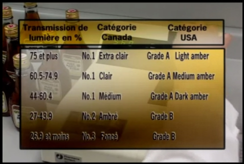 The above table shows the current definition and grading system in the United States and Canada for maple syrup.<br />