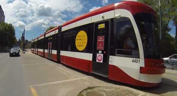 TTC’s new, low-floor streetcar will make its Toronto debut on August 31, on the 510 Spadina route. Image extracted from video above.