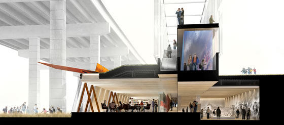 Above, Sectional Perspective of Fort York Visitor Centre. Rendering by Kearns Mancini Architects and Patkau Architects.