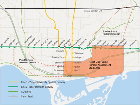 Planning map of Relief Line: Courtesy City of Toronto and Toronto Transit Commission
